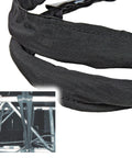 Close-up of Tough 6-Foot SpanSet Truss Rigging Sling with SteelTex Round Design, black double-wall polyester jacket, in use.