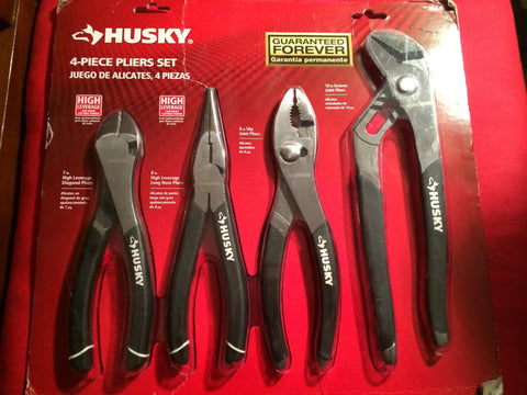 Four Piece High Leverage Pliers Set With Diagonal Cutters, Long Nose Pliers, Slip Joint Pliers, And Groove Joint Pliers For Cutting, Gripping, And Reaching Tight Spots In Black Finish Built For DIY Pros And Daily Jobs