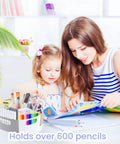 Slick Spin Art Supply Caddy For Kids With Seven Spacious Bins Holds Crayons Markers And Pencils Lazy Susan Base, used by mother and daughter.