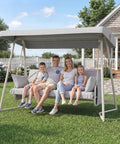 3 To 4 Person Outdoor Patio Swing With Canopy, 2 In 1 Swing Bed, Adjustable Backrest, 800 Lb Capacity, Porch Swing With Stand
