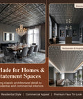 Antique Silver 2x2 PVC Ceiling Tile Pack Of 10 For Glue-Up Or Lay-In Install, Durable Embossed Panels shown in interior settings