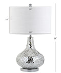 Emilia 26 Inch Mirrored Mosaic LED Table Lamp Contemporary Glam Bedside Desk Nightstand Light That Delivers A Lit Glow For Bedroom Living Room Office College With Soft White LED Bulb Included Easy One Way Switch Silver Finish