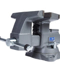 Knockout reversible bench vise with a sturdy grip for workshop tasks, featuring durable gray metal construction for stability.