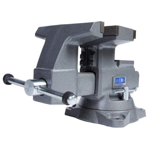 Knockout reversible bench vise with a sturdy grip for workshop tasks, featuring durable gray metal construction for stability.
