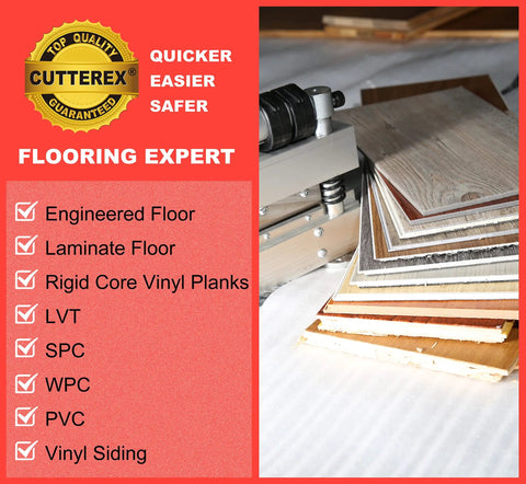 13 Inch Pro Laminate Floor Cutter with sample boards for VCT LVT SPC PVC LVP WPC rubber and rigid core vinyl plank.