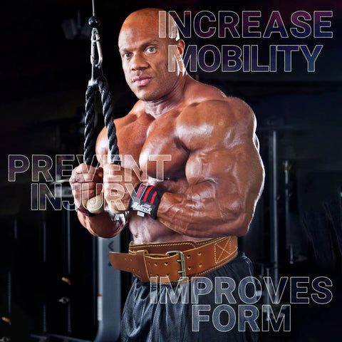 Premium Genuine Leather Weightlifting Belt 6 Inch Wide Quick Lock Double Prong Buckle on muscular athlete during workout.