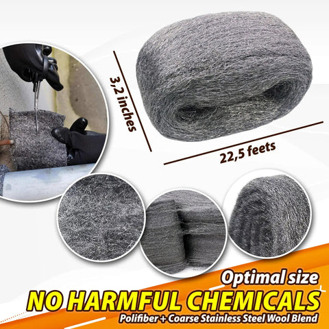Gap Fill Steel Wool Roll For Mice Control And Rust Cleanup, 3.2 X 22.5 Feet, Handy Hardware Kit With Gloves And Scissors