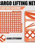 Heavy Duty Cargo Lifting Net 4.92x4.92 Ft Hoist 1100 Lbs Nylon Sling With 10 To 12 Cm Square Holes For Rigging, close stitching detail