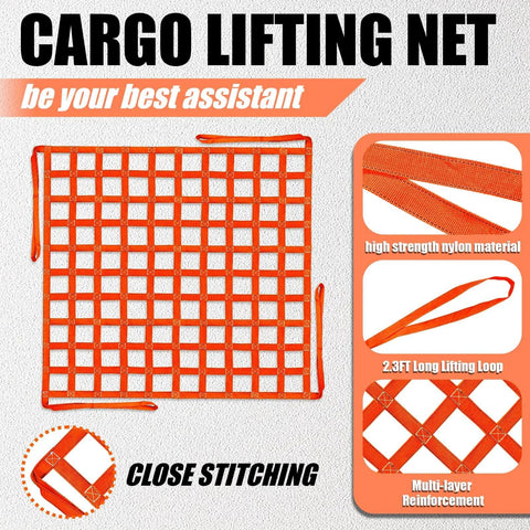 Heavy Duty Cargo Lifting Net 4.92x4.92 Ft Hoist 1100 Lbs Nylon Sling With 10 To 12 Cm Square Holes For Rigging, close stitching detail