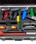 Pro Grade Pre Insulated Duct Panel Cutter Kit with Five Cutter Heads Featuring Straight, 45 Left, 45 Right, for polyurethane ducts