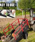 Beefy Heavy Duty Yard Trailer For ATV UTV Tow Dump Cart With 1600 Lbs Capacity attached to a tractor on grassy terrain