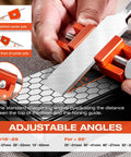 Heavy Duty Chisel Sharpener Jig With Integrated Whetstone And Adjustable Honing Guide For Woodworking Blades, showing adjustable angle settings.