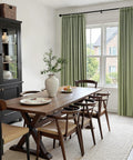 Light Sage Double Layer Blackout Linen Curtains For Living Room And Bedroom, 96 Inch Long Pinch Pleat Drapes in dining room.