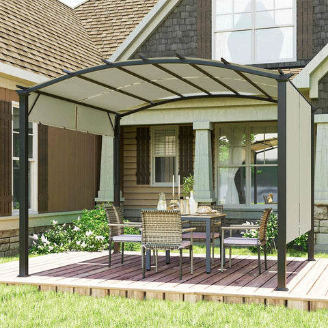 Retractable Pergola Canopy For Outdoor Patio 11 By 11 Feet Arched Sun Shade Shelter With Steel Frame And UV Protected Beige Cover