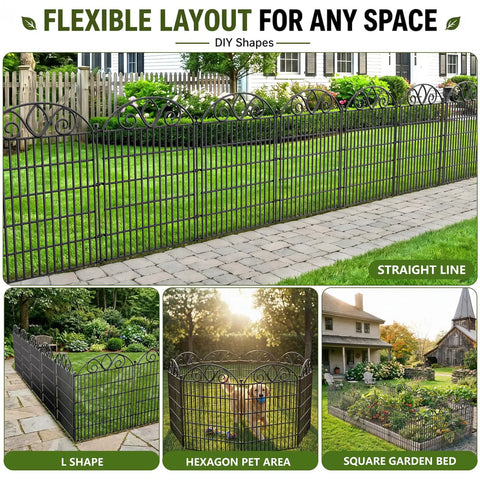 No-Dig 10-Panel Tall Garden Fence, 34 Inch High By 22 Foot Long Rustproof Metal Dog Fence For Yard And Flower Beds