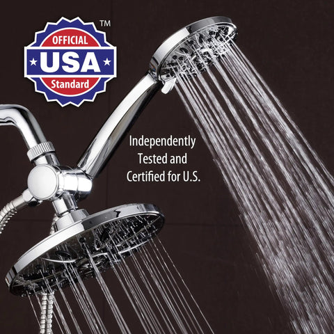 7 Inch Premium High Pressure Rainfall Shower Head and 6 Setting Handheld Combo with 3 Way Diverter Chrome Finish
