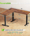 L Shaped Standing Desk With Power Outlets, A Large 63 By 55 Inch Corner Computer Desk For Home Office, height adjustable 28.3-46.5 in