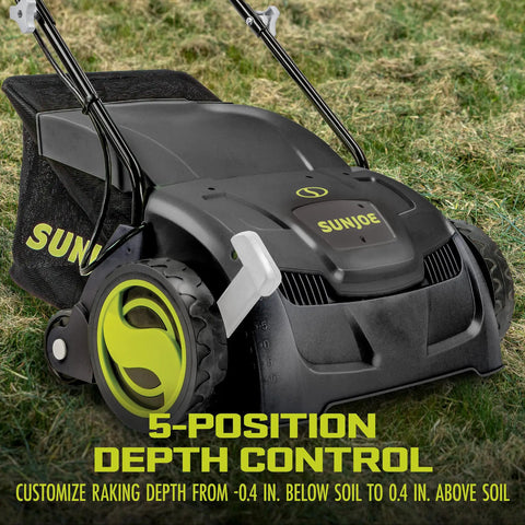 Corded Electric Dethatcher And Scarifier With 12.6 Inch Wide Path And 12 Amp Motor, 8 Gallon Bag, Heavy Duty Lawn Tool AJ801E