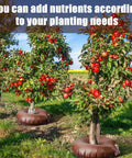 8 Pack 15 Gallon Tree Watering Bags With Slow Release Rings used on apple trees in a garden