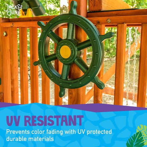 Captain Ship Wheel Swing Set Accessory With 20 Inch 360 Degree Rotating Wheel Mounts To Any Backyard Playset, UV resistant