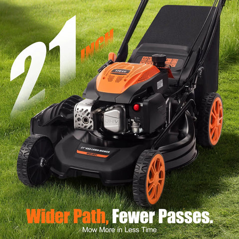 21 Inch Self Propelled Gas Lawn Mower With 170cc 4 Stroke Engine A Real Workhorse For Medium Lawns 7 Position Cutting Height