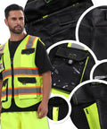 Stay Cool And Look Sharp Working Outdoors With This No Sweat High Reflective Mesh Vest Designed For Heavy Duty Days Featuring Super Light Breathable Fabric That Delivers Maximum Visibility All Day showing front view, pockets, and mesh detail.