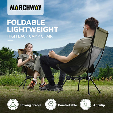 Two people sitting on Lightweight Folding High Back Camping Chair With Head Support Go To Gear For Outdoor Camping Travel Beach Picnic Festival Hiking Backpacking In Highback Green