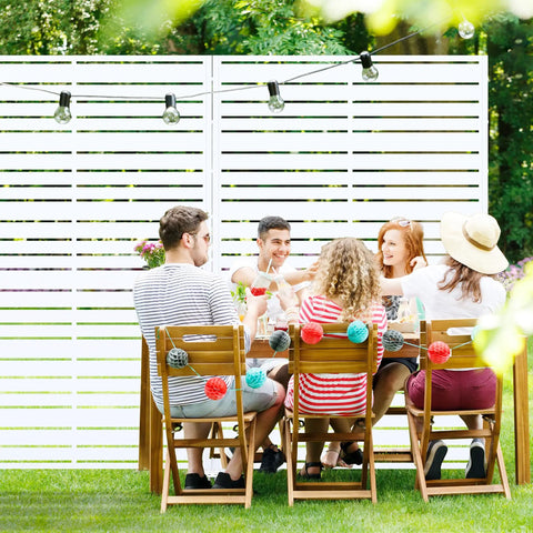 Metal Outdoor Privacy Screen 72 Inch High 47 Inch Wide Freestanding Fence For Patio Deck Balcony And Garden With Stable Base White Louvered Panels Create Cozy Private Vibe And Stylish Space Divider