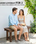 Couple sitting on 35.4 Inch Wooden Garden Bench With Storage Shelf For Patio And Balcony Two Seater Outdoor Bench In Carbonized Wood