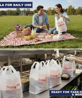 White Thank You Plastic Grocery Bags 11 By 6 By 21 Inches 100 Pack used for picnic and kitchen takeout.