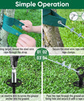 Step-by-step installation of 18 Inch Ground Anchors Screw In Heavy Duty Shed Anchor Kit with straps and cable for securing trees.