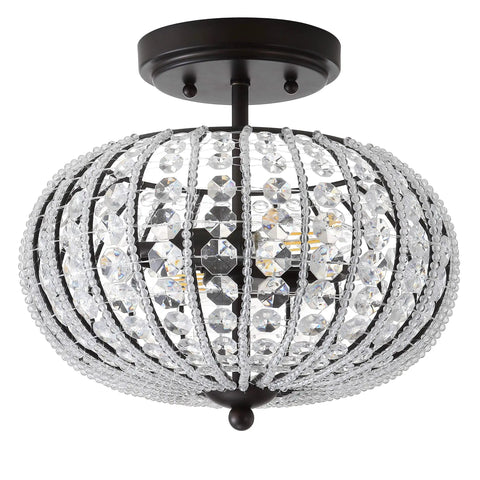Oil Rubbed Bronze 11.7 Inch 2-Light Iron And Acrylic Crystal Semi-Flush Globe Ceiling Light For Bedroom And Hallway