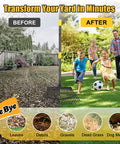 Before and after view of yard cleaned with Beast Heavy Duty Metal Garden Leaf Rake 18 Inch Wide Head With 65 Inch Adjustable Handle.