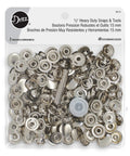Heavy Duty Snaps And Tool Kit With Sixty Sets Of Five Eighth Inch Nickel Post And Stud Fasteners And Hand Tools For Sewing Jackets Coats Bags And DIY Crafts