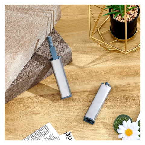 10 Pcs Stainless Steel Cabinet Latch Magnetic Door Catch Push Open Buffer Magnet Damper for Wardrobe shown on wooden surface