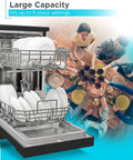Large capacity of Solid 18 Inch Portable Dishwasher On Wheels And Energy Star Efficient 8 Place Setting Countertop Machine with dishes.
