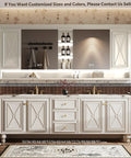 Fierce French Retro Double Sink Bathroom Vanity With Built In Led Defog Mirror And Dang Solid Freestanding Wood Cabinet, elegant design with storage.