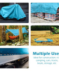 Heavy Duty Waterproof 10x12 Tarp 12 Mil Thick Blue Cover For Camping Tent Boat RV Car And Pool UV Resistant Rip And Tear Proof With Metal Grommets Multipurpose Use
