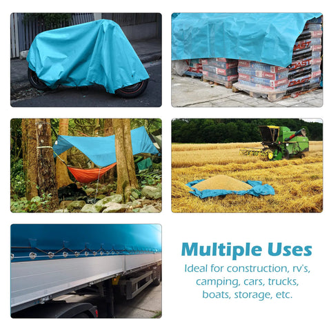 Heavy Duty Waterproof 10x12 Tarp 12 Mil Thick Blue Cover For Camping Tent Boat RV Car And Pool UV Resistant Rip And Tear Proof With Metal Grommets Multipurpose Use