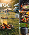 Swivel Campfire Grill Heavy Duty Fire Pit Grate 360 Degree Adjustable Steel Cooking Rack for Open Fire Portable Outdoor BBQ