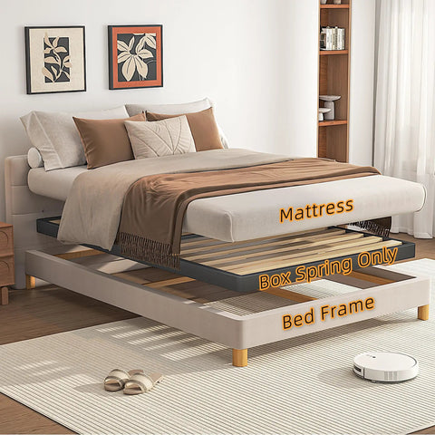 Twin Size Sag Proof Box Spring With Smooth Wooden Slats And Soft Rounded Corners in a bed frame, showcasing support design.