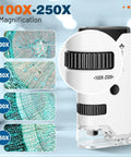 100x To 250x Portable Pocket Microscope For Kids And Adults Handheld Mini Microscope Kit showcasing magnification levels and close-up details
