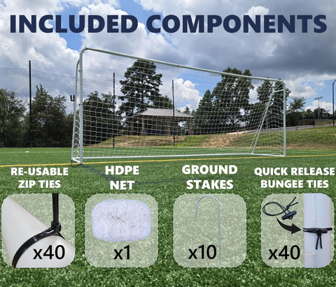 Regulation Size 24 By 8 Soccer Goal With Steel Frame, Heavy Duty Portable Pro Grade Practice Net Included, shown on grass field.