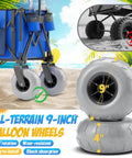 Blue Heavy Duty Folding Wagon For Sand And Outdoors, 350 Lb Capacity, 9 Inch All Terrain Wheels, beach background