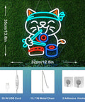 Lit Sushi Cat Neon Light Sign With White LED For Kitchen Or Home Bar Party Decor With Bright Glow Ramen Shop Vibe