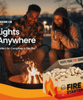 Couple enjoying campfire with Natural Wood Fire Starters Bulk 150 Count for Campfires Fireplaces Grills BBQ