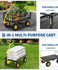 900 Lbs Heavy Duty Steel Garden Cart With 180 Degree Rotating Handle Removable Mesh Sides, used as flatbed and enclosed cart