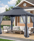 Outdoor Patio Gazebo 11x11 With Double Roof Canopy And Mosquito Netting For Backyard Deck Garden And Lawn In Dark Gray No Fuss Setup Sturdy Iron Frame With Anti Rust Coating Weatherproof Outdoor Shelter installed in garden