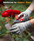 Person wearing ANSI A3 Cut Resistant Work Gloves With Grippy PU Coating For Men And Women, Heavy Duty Grip For Woodworking, Glass Cutting, Construction, Cargo Handling, And Auto Repair, Size Large, pruning roses.