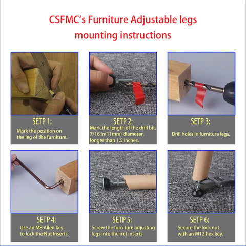 Furniture Leveler Swivel Feet With PTFE Bottom 35mm Base And 5/16-18 Threaded Shank Leveling Pads instruction steps